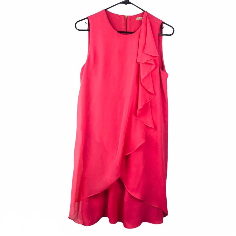 RW & CO Pink Fully Lined Sleeveless Ruffle Coral Double Soft Mini Dress Women S